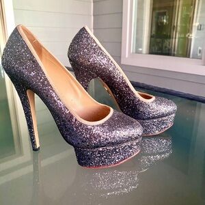 Charlotte Olympia Sparkling Silver Platform Heels 36 1/2 STUNNING PARTY HEELS 👠